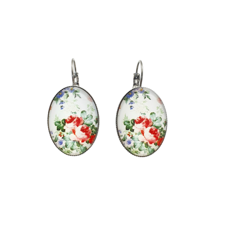 earrings oval silver steel floral1